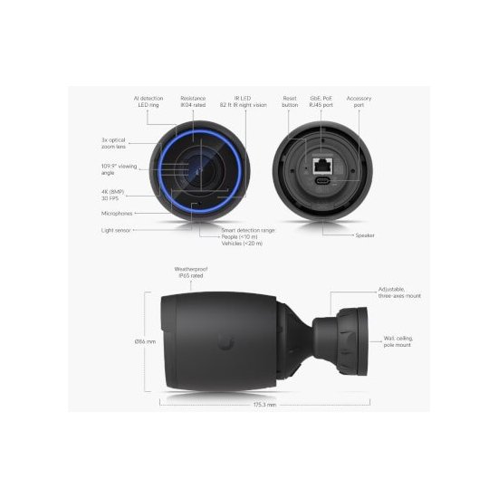 Ubiquiti- Caméra Bullet AI Pro 4K 30fps IR zoom opt, White