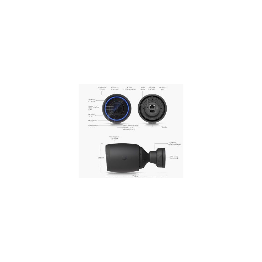 Ubiquiti- Caméra Bullet AI Pro 4K 30fps IR zoom opt, White