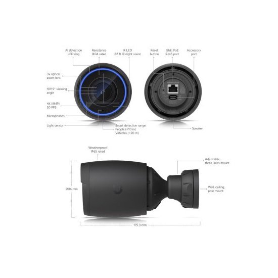 Ubiquiti- Caméra Bullet AI Pro 4K 30fps IR zoom optique