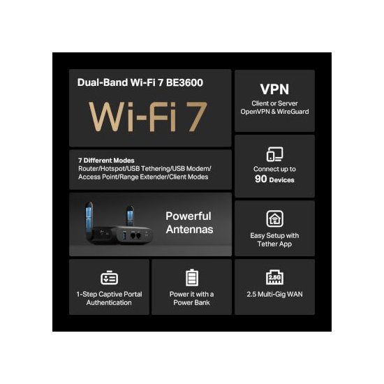 Tp-link Routeur de voyage WiFi 7 BE3600 Gigabit