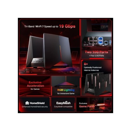 Tp-link Routeur Gaming WiFi7 BE19000 tri-Bande