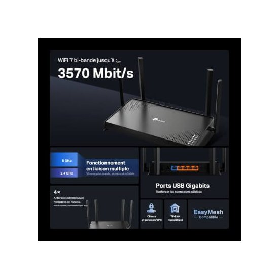 Tp-link Routeur WiFi7 BE3600 bi-bande ports Gigabit