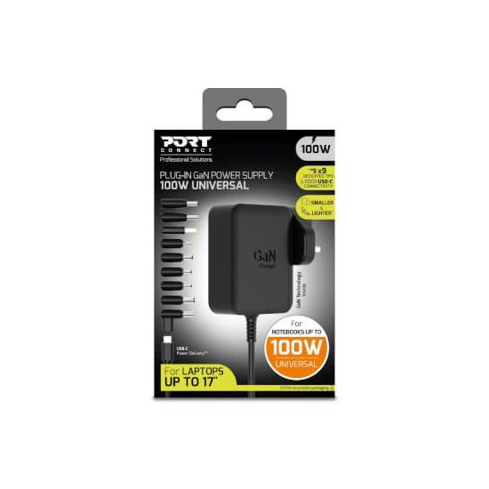 Port Designs- Alim universelle notebook 100W GaN2 USB + Plug