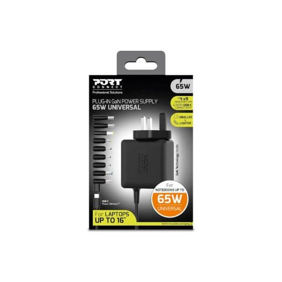 Port Designs- Alim universelle notebook 65W GaN2 USB + Plug