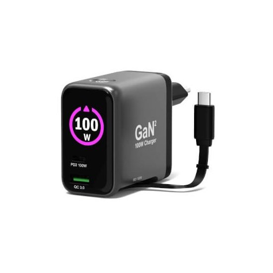 Port Designs- Alim USB A&C GaN2 PD3.0 100W LCD Retract C