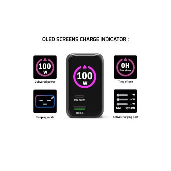 Port Designs- Alim USB A&C GaN2 PD3.0 100W LCD Retract C