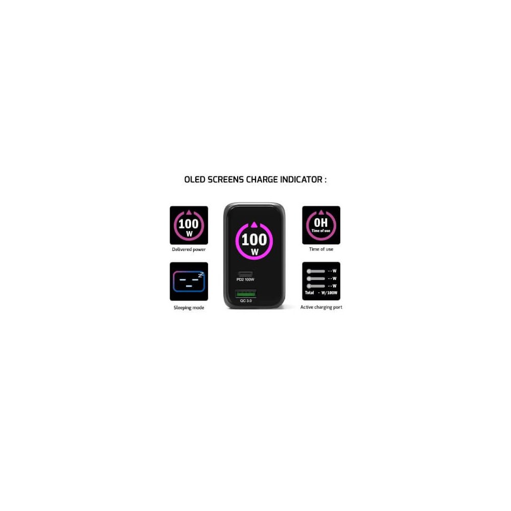 Port Designs- Alim USB A&C GaN2 PD3.0 100W LCD Retract C