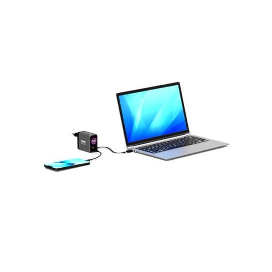 Port Designs- Alim USB A&C GaN2 PD3.0 100W LCD Retract C