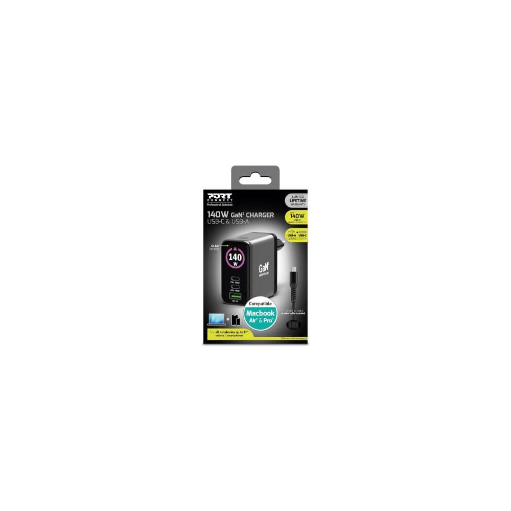 Port Designs- Alim USB A&C GaN2 PD3.1 140W LCD comp. MacBook PRO