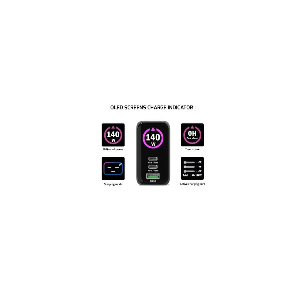 Port Designs- Alim USB A&C GaN2 PD3.1 140W LCD comp. MacBook PRO