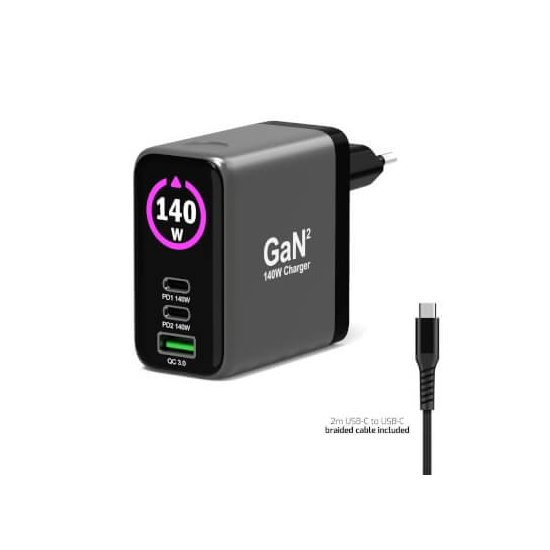 Port Designs- Alim USB A&C GaN2 PD3.1 140W LCD comp. MacBook PRO