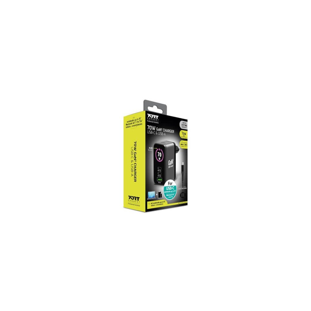 Port Designs- Alim USB A&C GaN2 PD3.1 70W LCD comp. MacBook PRO