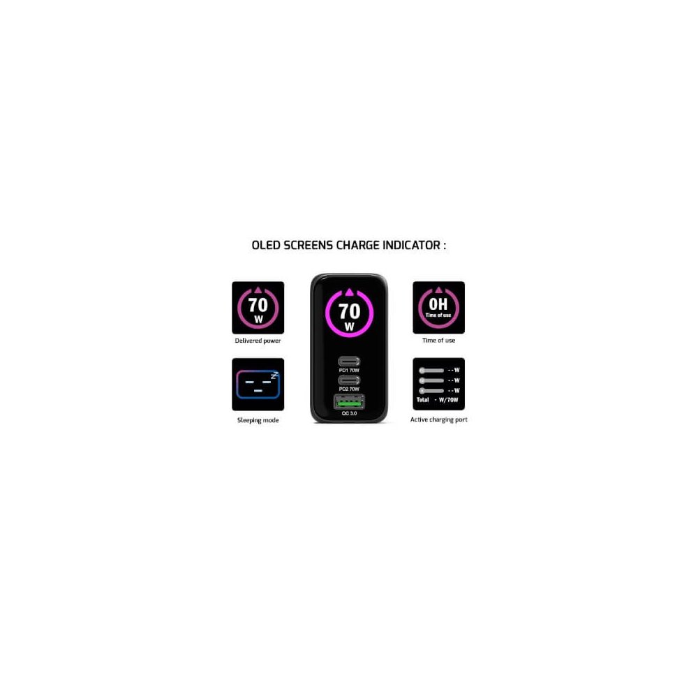 Port Designs- Alim USB A&C GaN2 PD3.1 70W LCD comp. MacBook PRO
