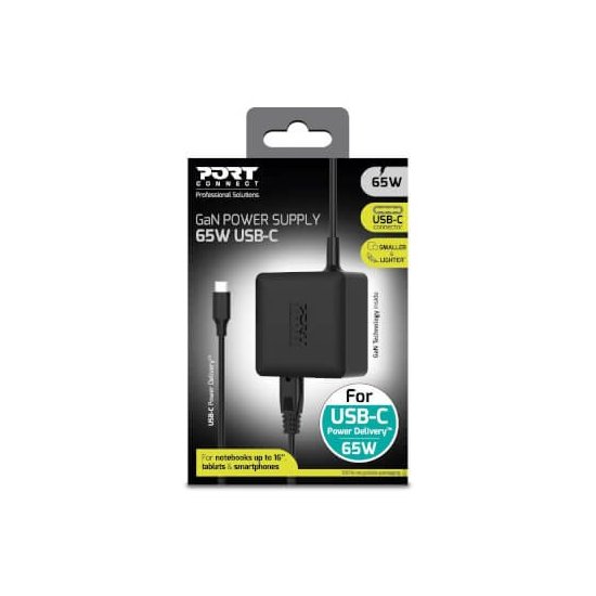 Port Designs- Alim USB Type-C GaN 65W câble secteur