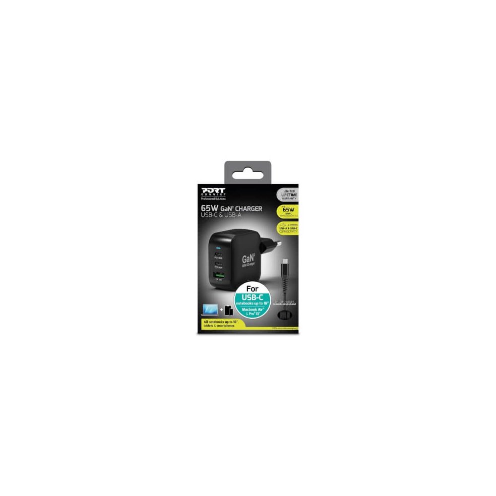 Port Designs- Alimentation USB A&C GaN2 3 ports PD 65W câble 2m