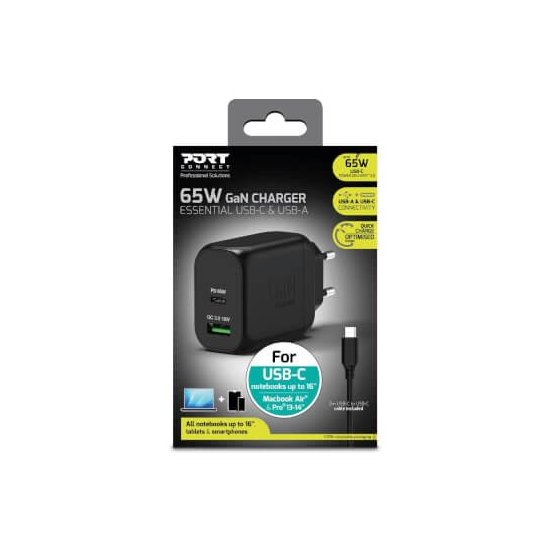 Port designs- Alimentation USB A&C GaN2 PD 65W avec câble 2m