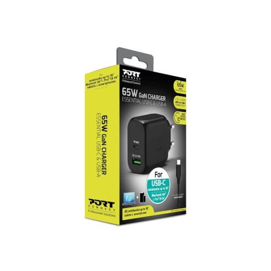 Port designs- Alimentation USB A&C GaN2 PD 65W avec câble 2m