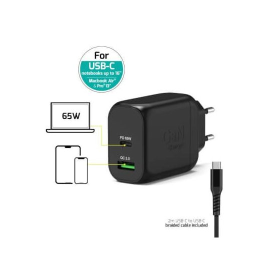 Port designs- Alimentation USB A&C GaN2 PD 65W avec câble 2m