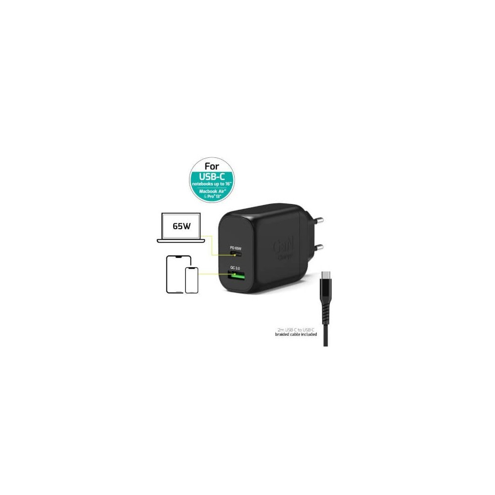 Port designs- Alimentation USB A&C GaN2 PD 65W avec câble 2m