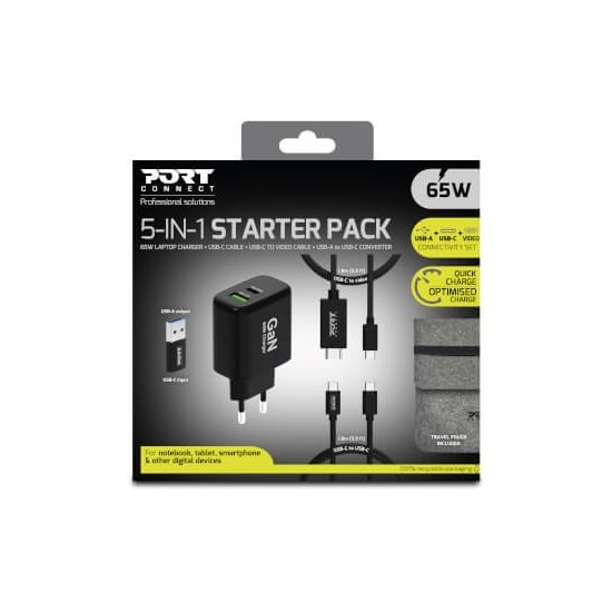 Port Designs- Alimentation USB GaN USB A + USB C 65W avec câbles
