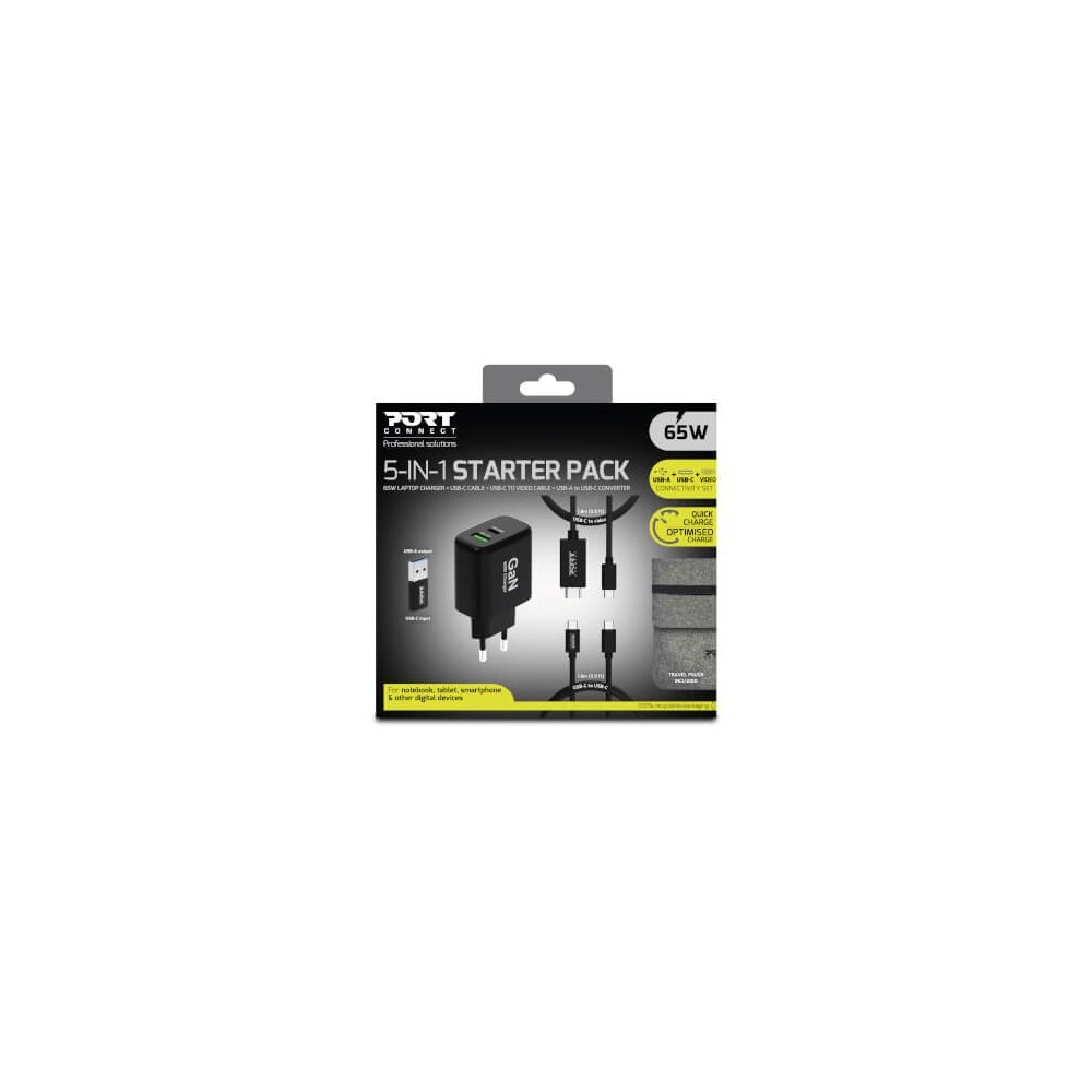 Port Designs- Alimentation USB GaN USB A + USB C 65W avec câbles