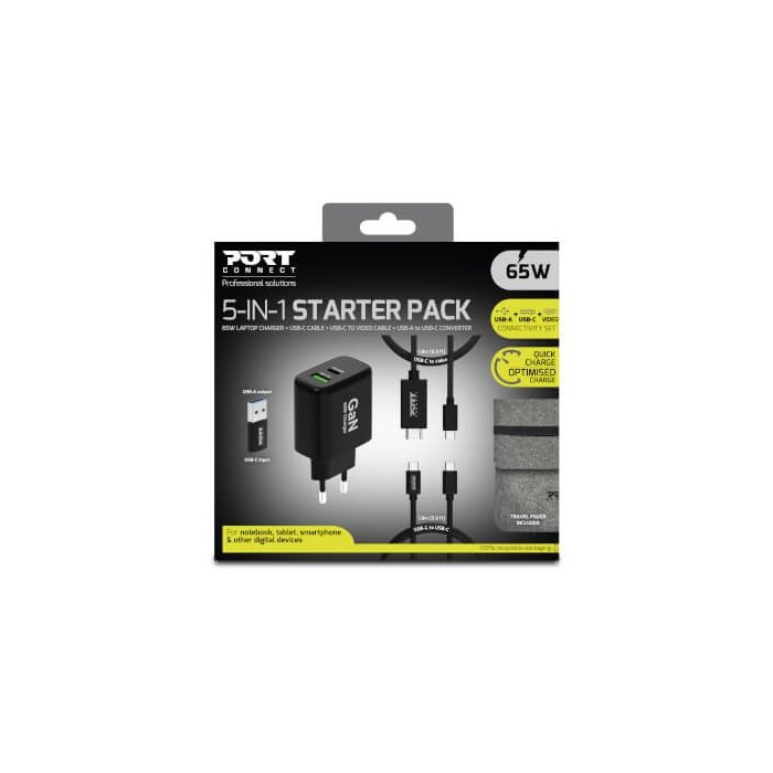 Port Designs- Alimentation USB GaN USB A + USB C 65W avec câbles