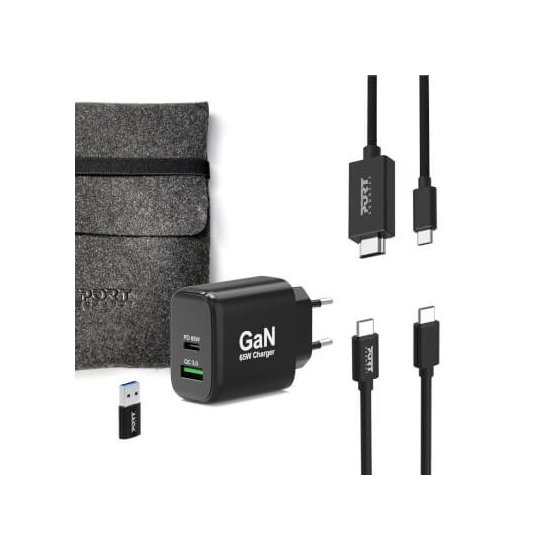 Port Designs- Alimentation USB GaN USB A + USB C 65W avec câbles