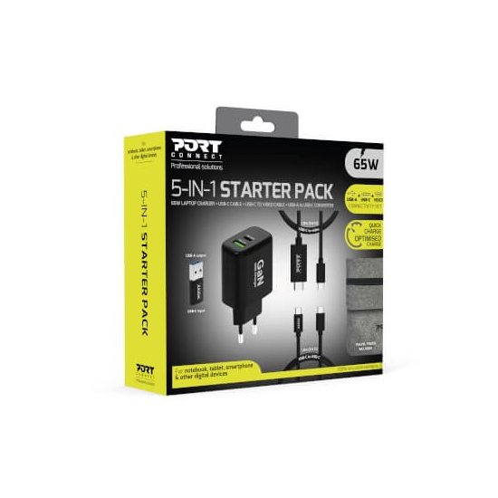 Port Designs- Alimentation USB GaN USB A + USB C 65W avec câbles