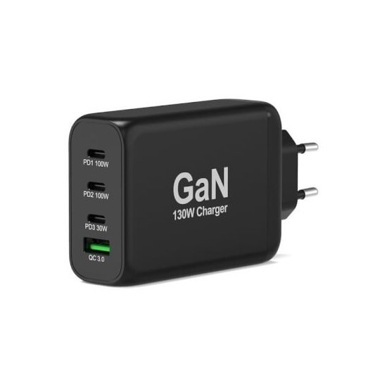 Port Designs- Alim USB GaN 1 USB A + 3 USB C 130W câble 2m