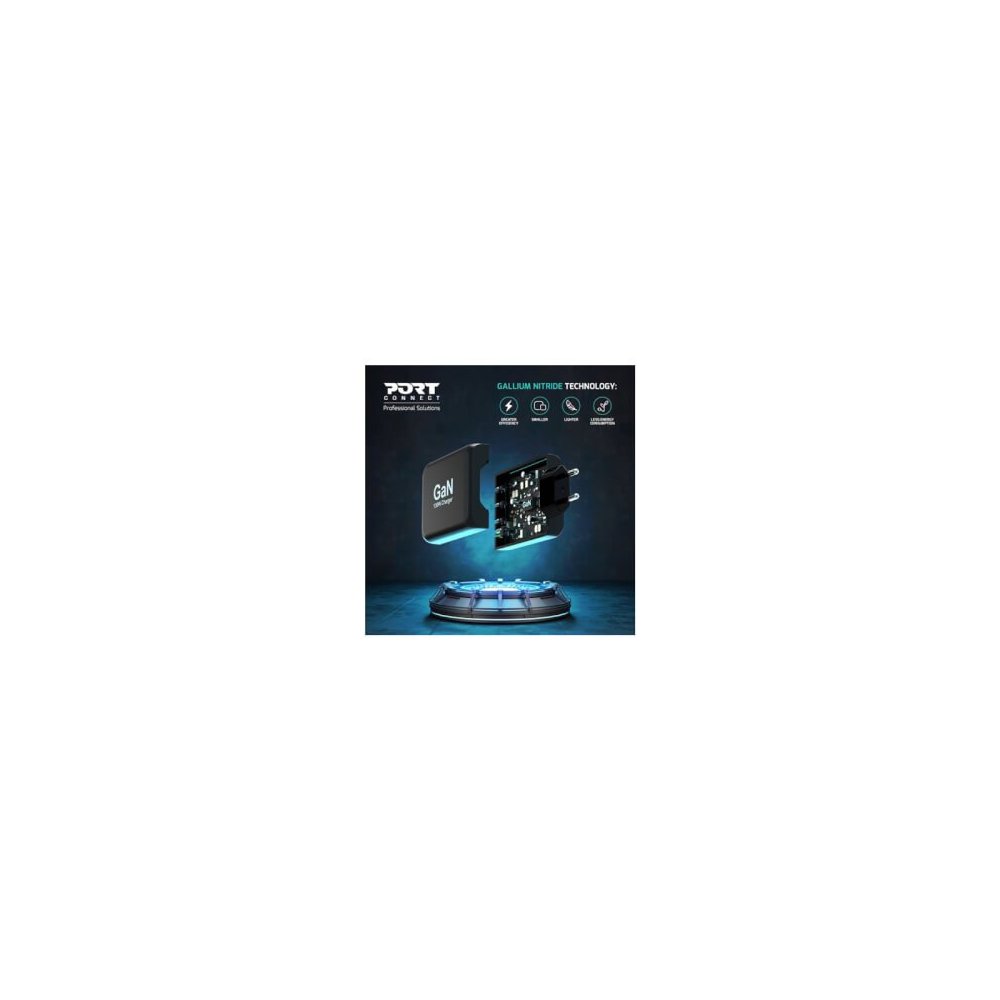 Port Designs- Alim USB GaN 1 USB A + 3 USB C 130W câble 2m