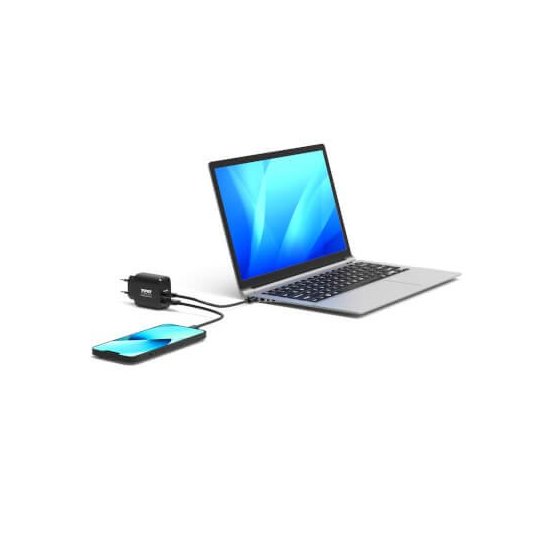 Port Designs- Alim USB GaN 1 USB A + 1 USB C 65W sans câbles