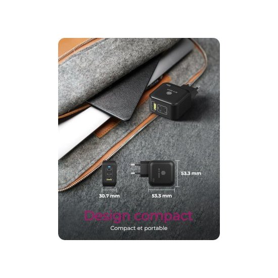 Icy Box- Alimentation USB GaN 2x USB-C 1x USB-A 65W