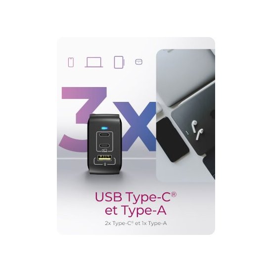 Icy Box- Alimentation USB GaN 2x USB-C 1x USB-A 65W