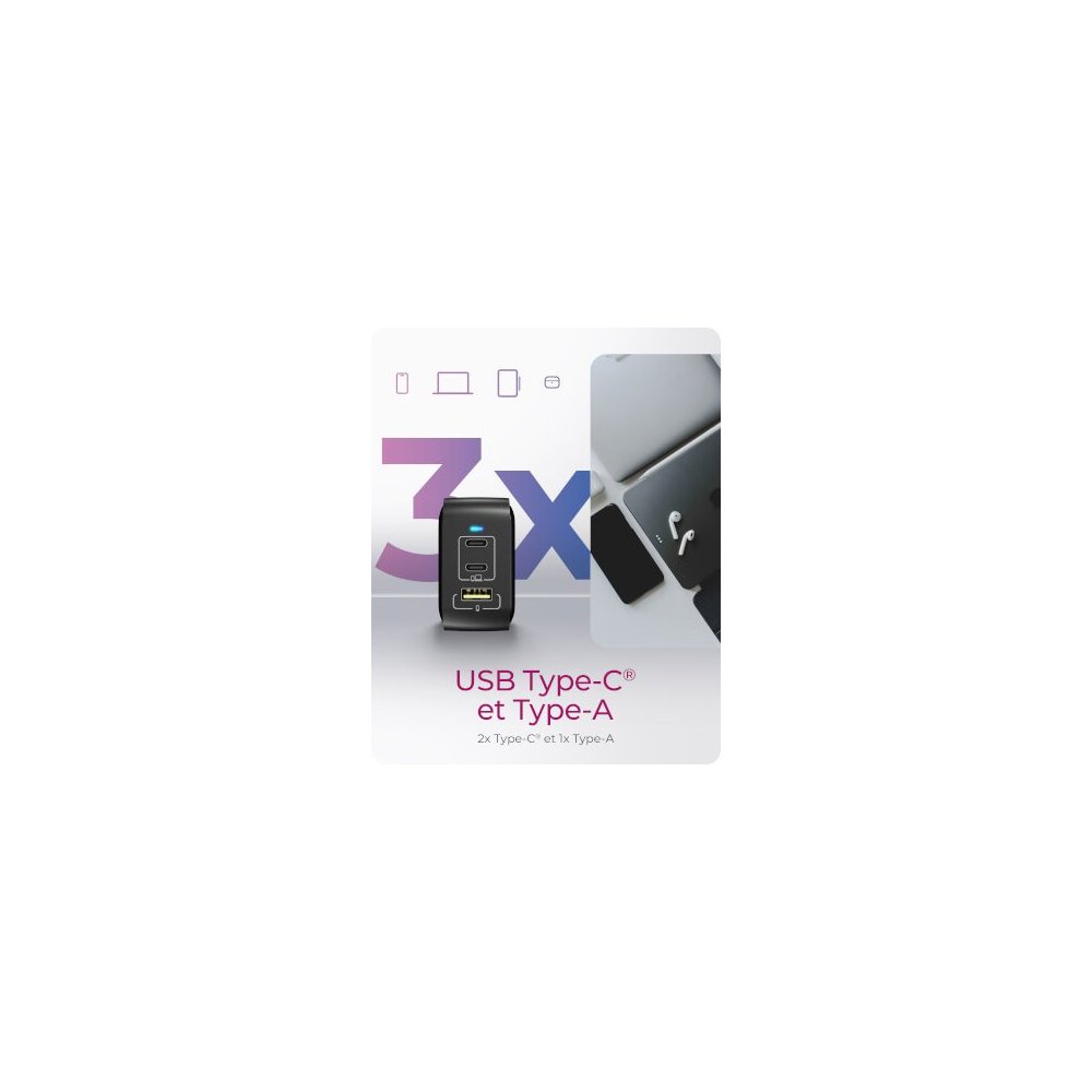 Icy Box- Alimentation USB GaN 2x USB-C 1x USB-A 65W