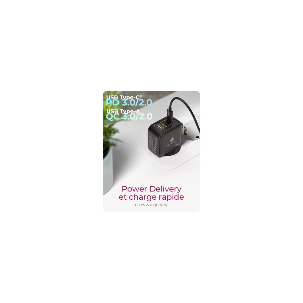 Icy Box- Alimentation USB GaN 2x USB-C 1x USB-A 65W
