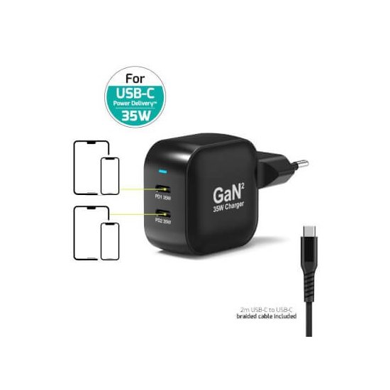 Port Designs- Alim USB Type-C x2 PD 35W GaN2 wall plug + câble