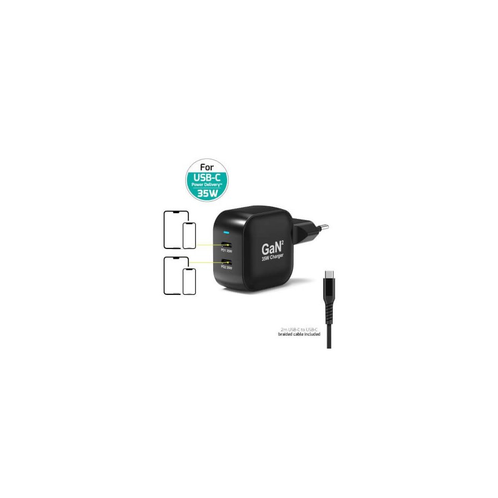 Port Designs- Alim USB Type-C x2 PD 35W GaN2 wall plug + câble