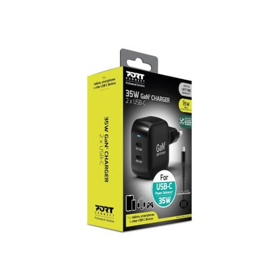 Port Designs- Alim USB Type-C x2 PD 35W GaN2 wall plug + câble