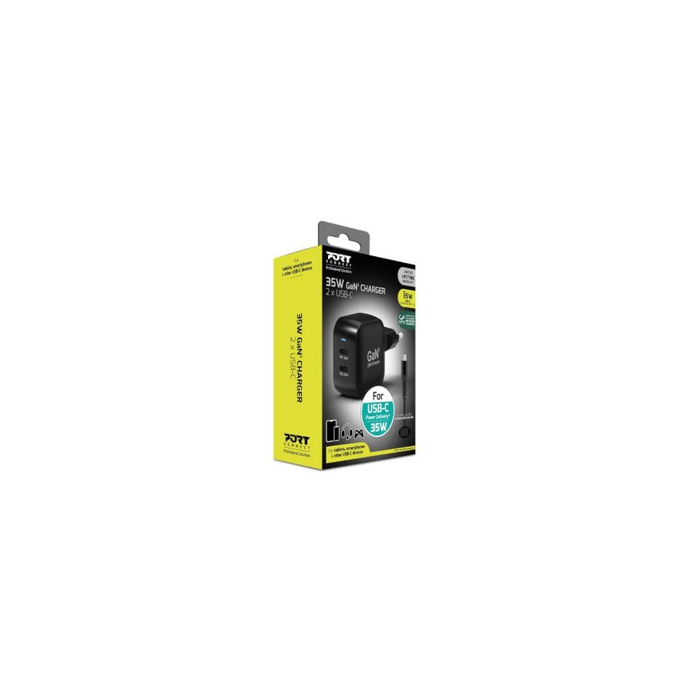 Port Designs- Alim USB Type-C x2 PD 35W GaN2 wall plug + câble
