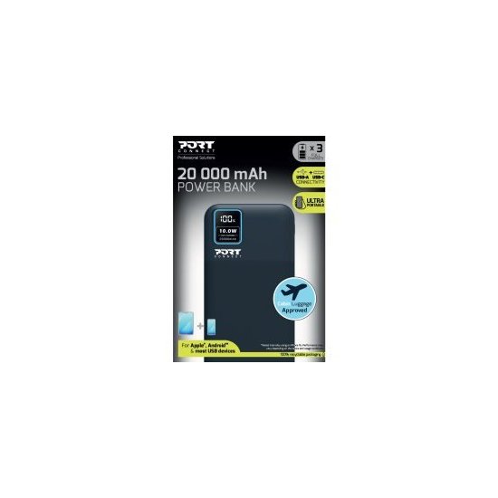 Port Designs- Powerbank 20,000mAh écran LCD 2 USB A & 1 USB C