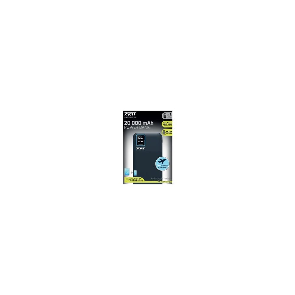 Port Designs- Powerbank 20,000mAh écran LCD 2 USB A & 1 USB C