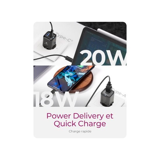 Icy Box- Chargeur rapide USB GaN 1x USB-C 1x USB-A 20W