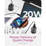Icy Box- Chargeur rapide USB GaN 1x USB-C 1x USB-A 20W