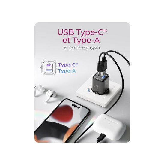 Icy Box- Chargeur rapide USB GaN 1x USB-C 1x USB-A 20W