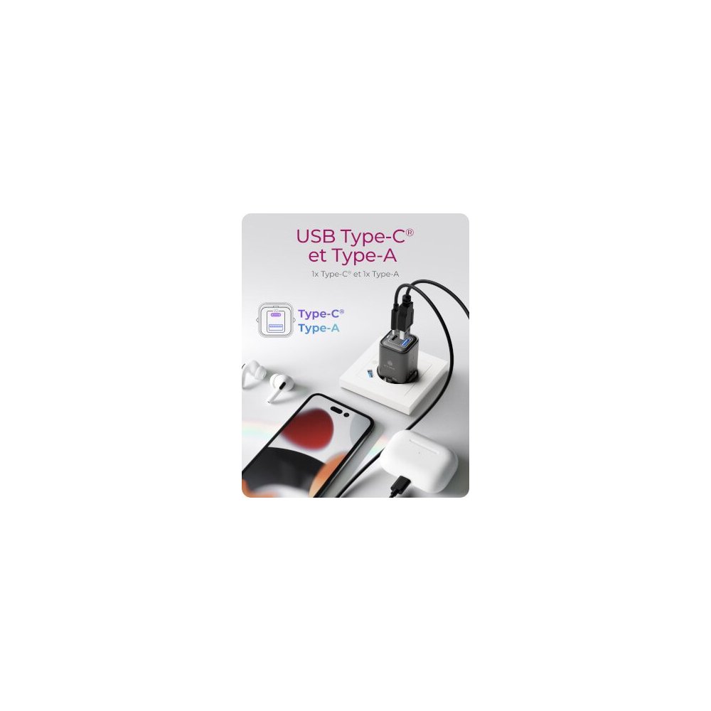 Icy Box- Chargeur rapide USB GaN 1x USB-C 1x USB-A 20W