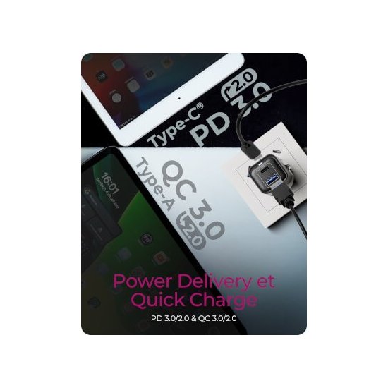 Icy Box- Chargeur rapide USB GaN 1x USB-C 1x USB-A 20W
