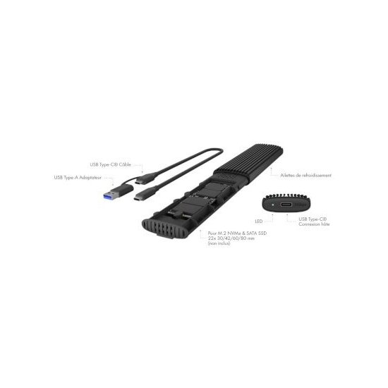 Icy Box- Boîtier externe M.2 NVMe & SSD USB 3.1 Type C & A