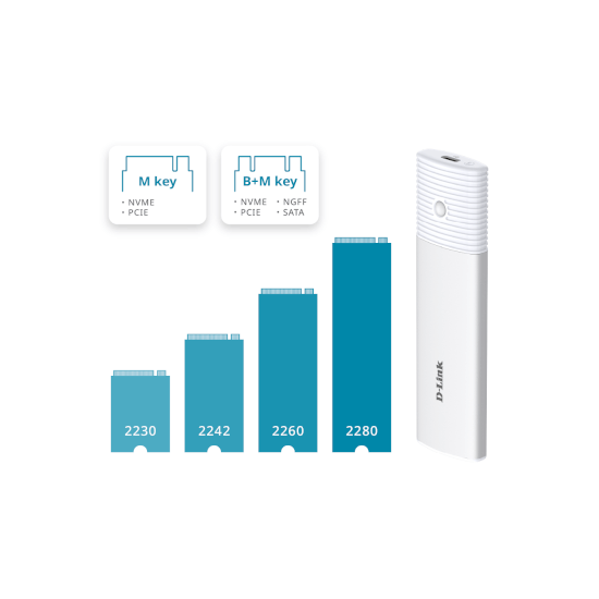 D-link Boîtier SSD USB-C M.2 NVMe/NGFF Débit jusqu'à 10G