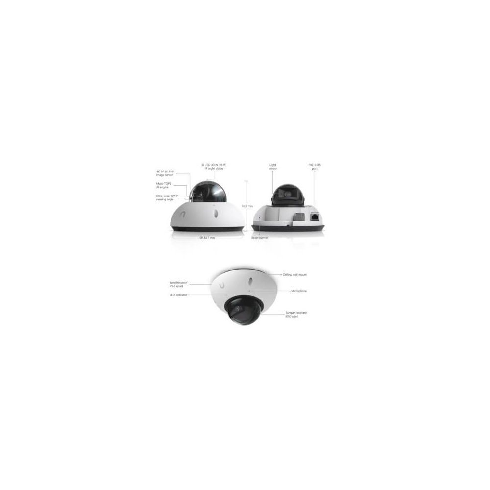 Ubiquiti- Caméra G6 Dome 4K IR 30m IP66/IK10 avec IA blanche