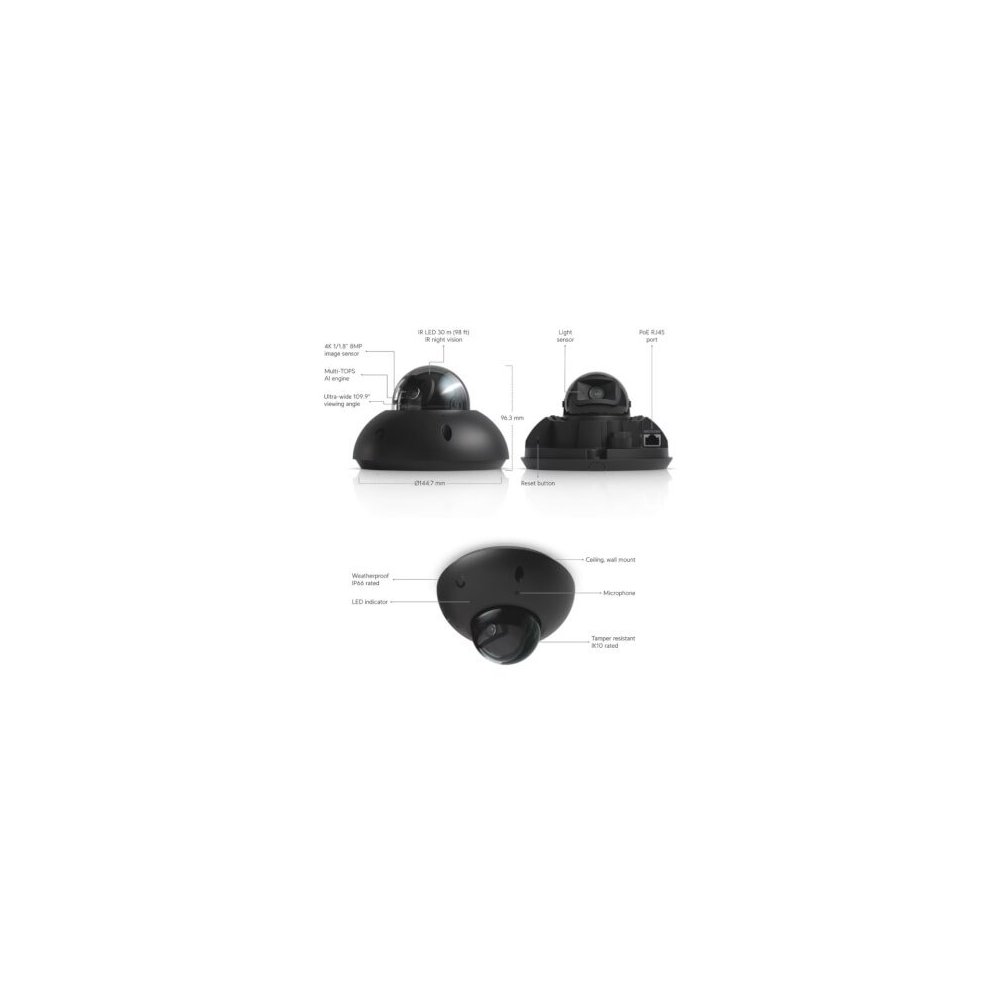 Ubiquiti-  Caméra G6 Dome 4K IR 30m IP66/IK10 avec IA noire